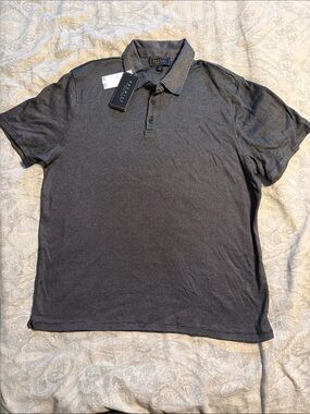 Premise Men's Short Sleeve Polo in Charcoal Stripe